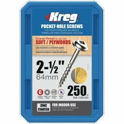 KREG #8 2-1/2 In. Coarse Maxi-Loc Washer Head Zinc Pocket Hole Screw, 250PK SML-C250 - 250